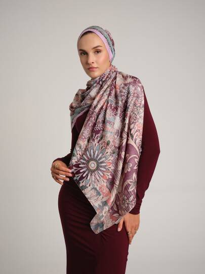 Nakkaşın Mührü Koleksiyonu - Leylak Mısra Tek Taraf Şal