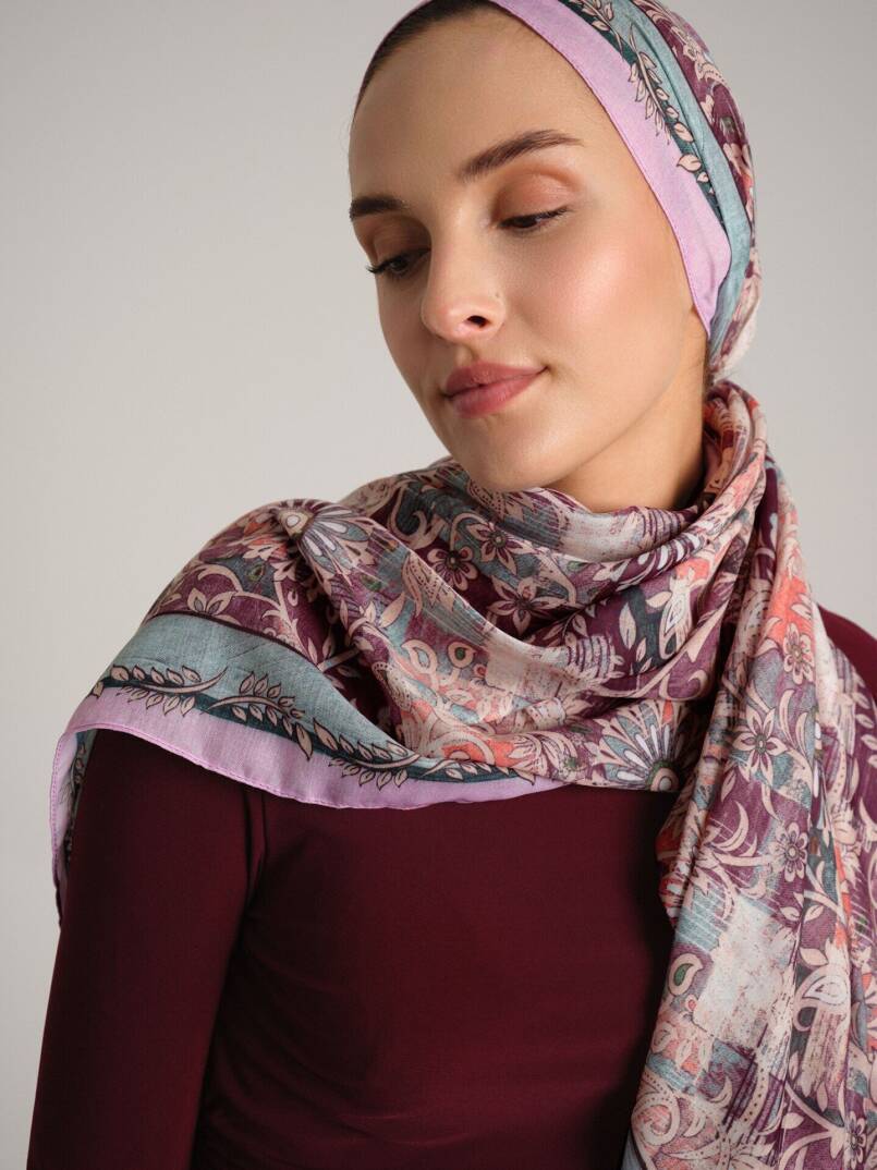 Nakkaşın Mührü Koleksiyonu - Leylak Mısra Tek Taraf Şal - 2