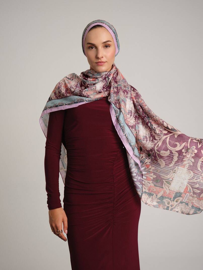 Nakkaşın Mührü Koleksiyonu - Leylak Mısra Tek Taraf Şal - 3