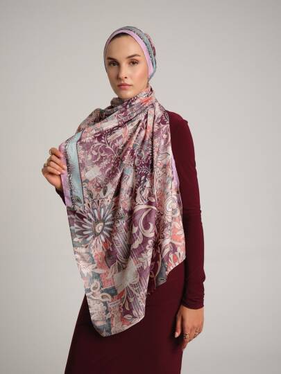 Nakkaşın Mührü Koleksiyonu - Leylak Mısra Tek Taraf Şal - 4