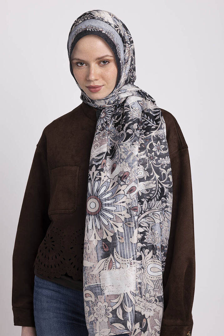 Nakkaşın Mührü Koleksiyonu - Mürekkep Gölge Tek Taraf Şal - 1