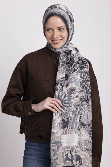 Nakkaşın Mührü Koleksiyonu - Mürekkep Gölge Tek Taraf Şal - 3