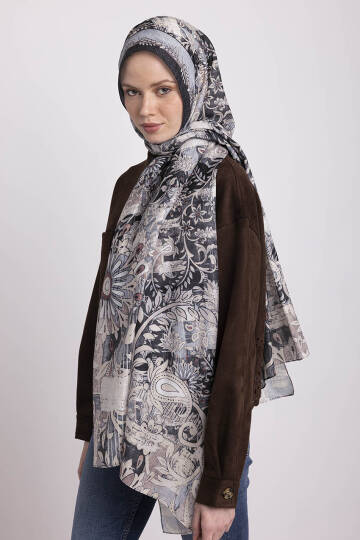 Nakkaşın Mührü Koleksiyonu - Mürekkep Gölge Tek Taraf Şal - 4