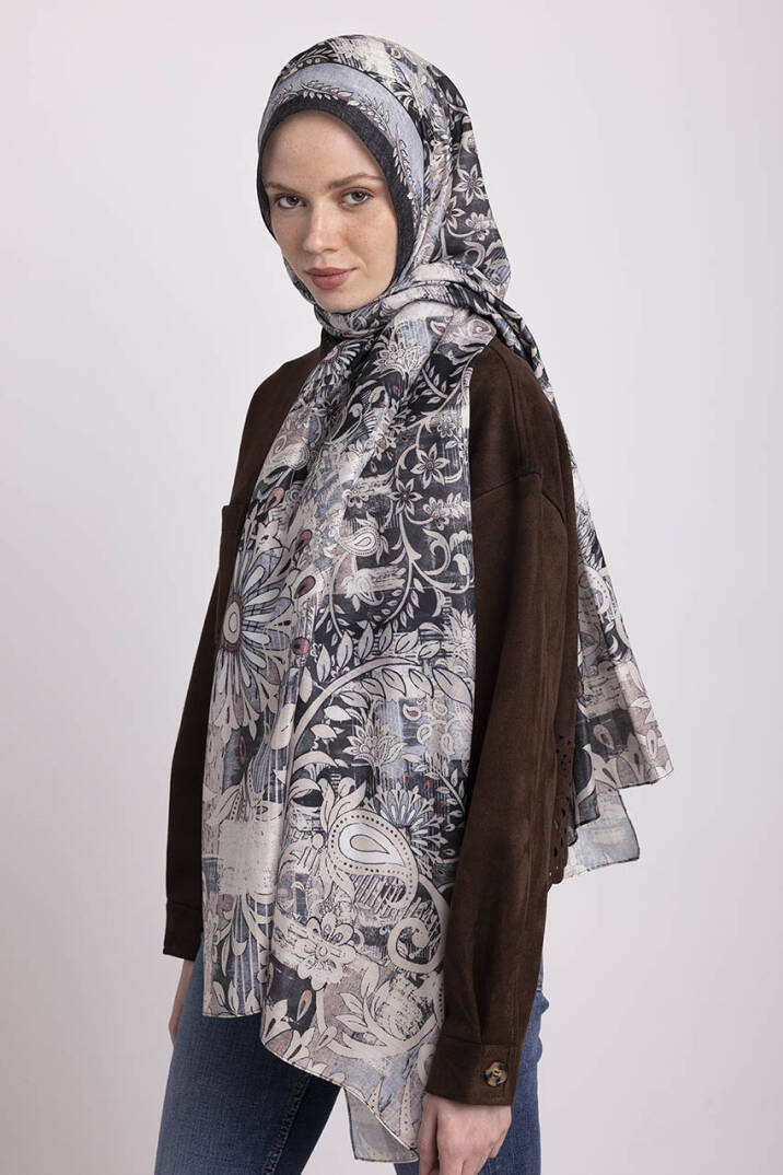 Nakkaşın Mührü Koleksiyonu - Mürekkep Gölge Tek Taraf Şal - 4
