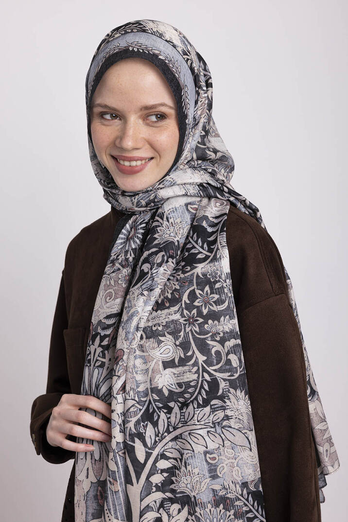 Nakkaşın Mührü Koleksiyonu - Mürekkep Gölge Tek Taraf Şal - 6