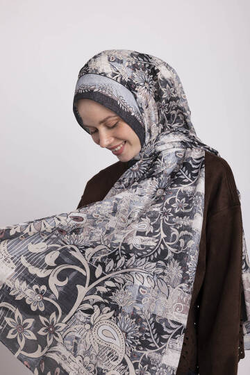 Nakkaşın Mührü Koleksiyonu - Mürekkep Gölge Tek Taraf Şal - 7