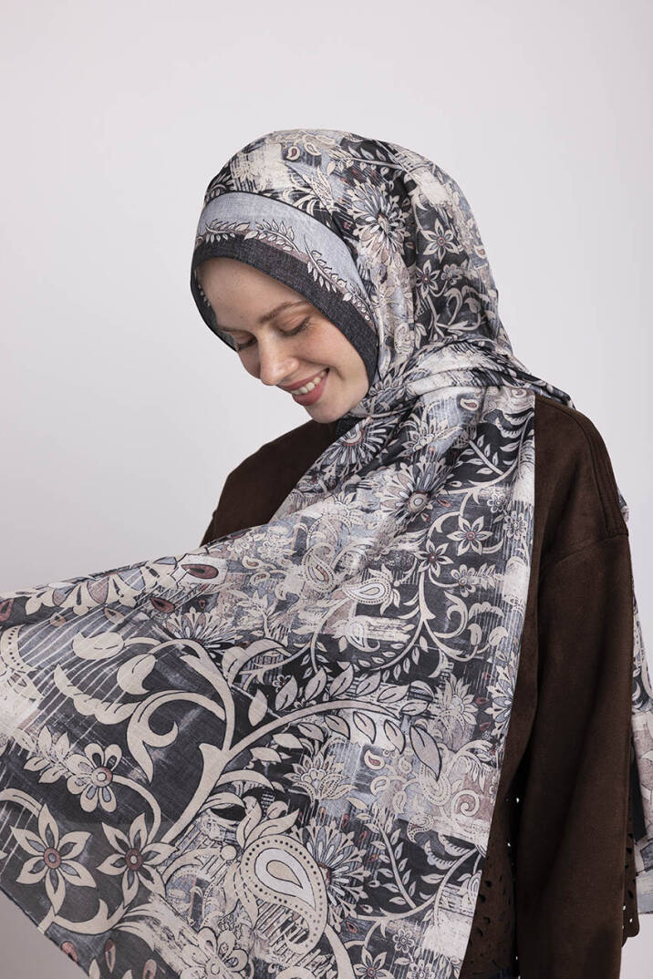 Nakkaşın Mührü Koleksiyonu - Mürekkep Gölge Tek Taraf Şal - 7