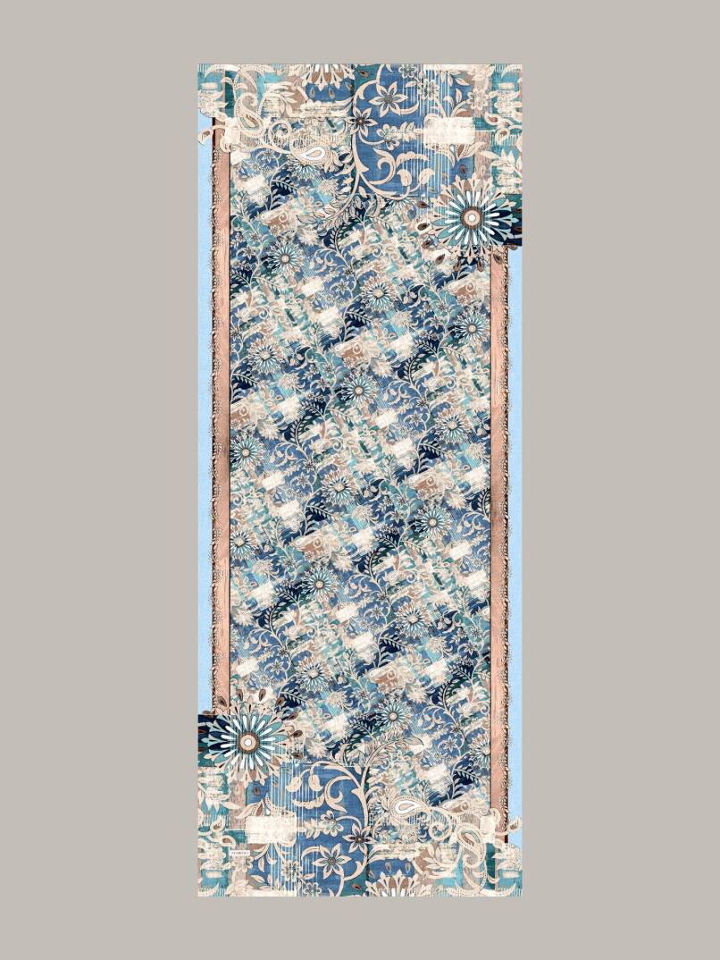 Nakkaşın Mührü Koleksiyonu - Safir Cilt Tek Taraf Şal - 1