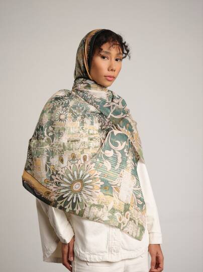 Nakkaşın Mührü Koleksiyonu - Zümrüt Satır Tek Taraf Şal