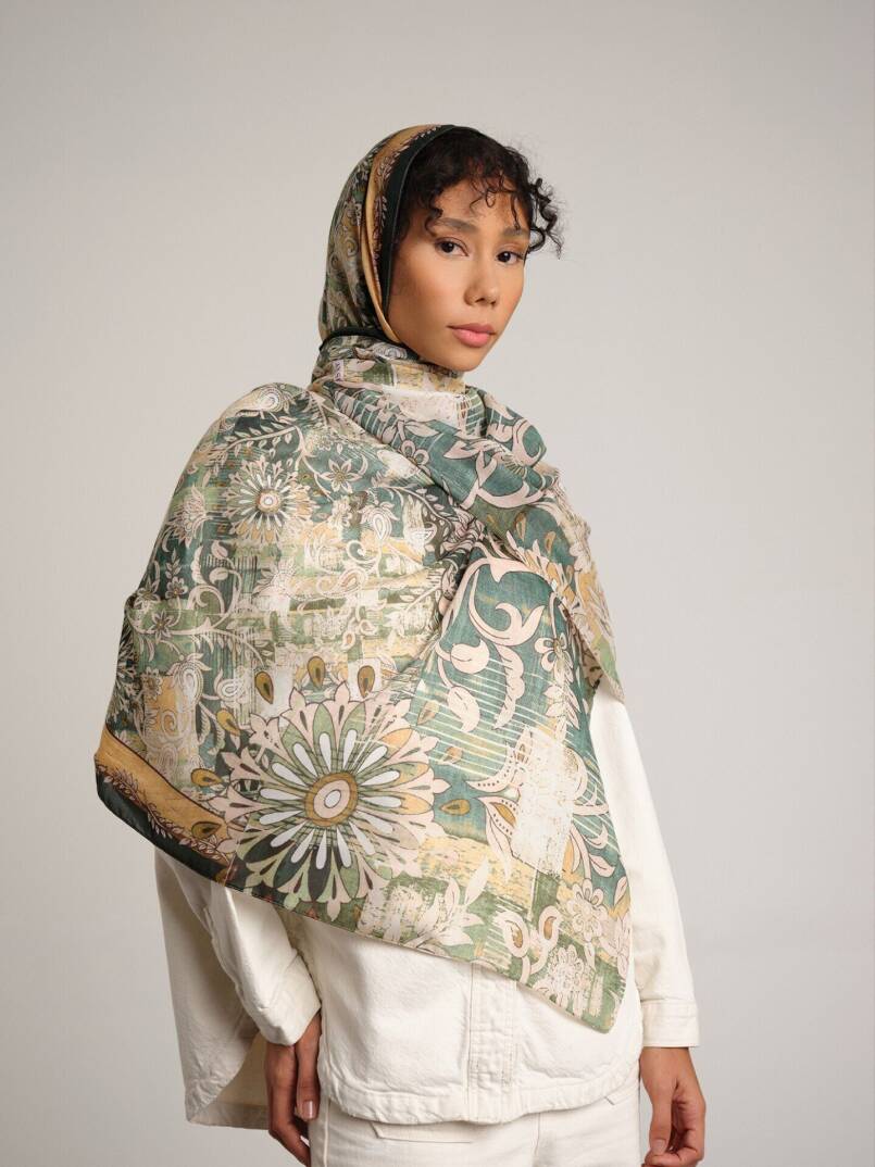 Nakkaşın Mührü Koleksiyonu - Zümrüt Satır Tek Taraf Şal - 1