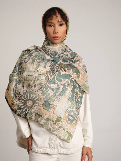 Nakkaşın Mührü Koleksiyonu - Zümrüt Satır Tek Taraf Şal - 3