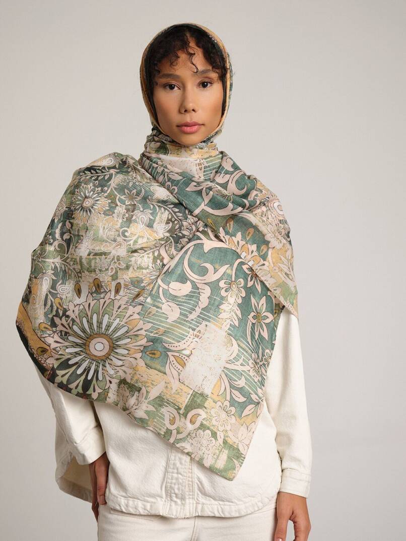 Nakkaşın Mührü Koleksiyonu - Zümrüt Satır Tek Taraf Şal - 3