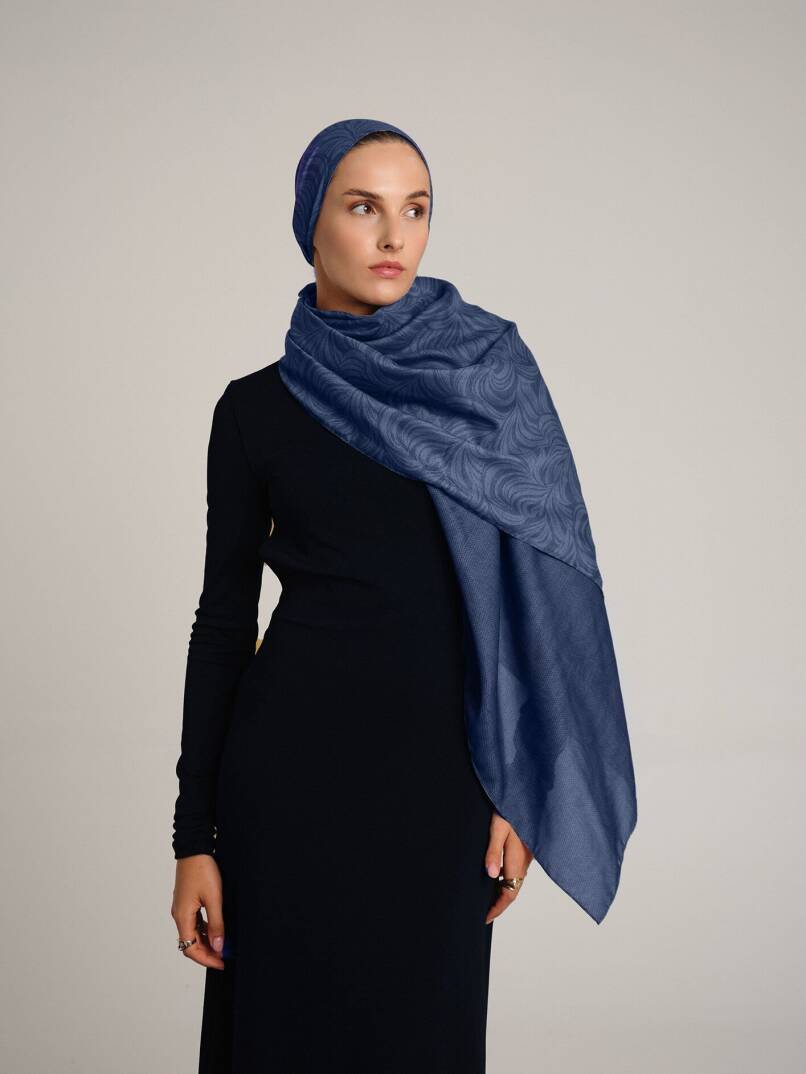 Rûmî Sema Koleksiyonu - Çini Mavisi Çift Taraf Şal - 1