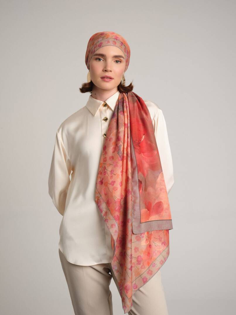 Şakayık Koleksiyonu - Alşafak Çift Taraf Şal - 1