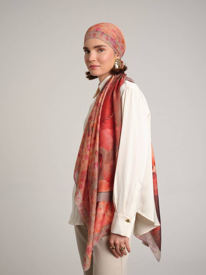 Şakayık Koleksiyonu - Alşafak Çift Taraf Şal - 8