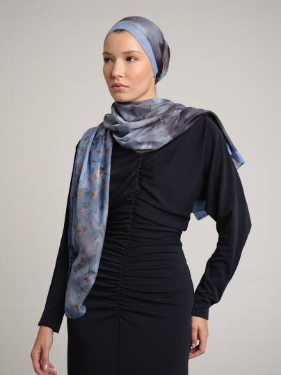 Şakayık Koleksiyonu - Pus Mavi Çift Taraf Şal