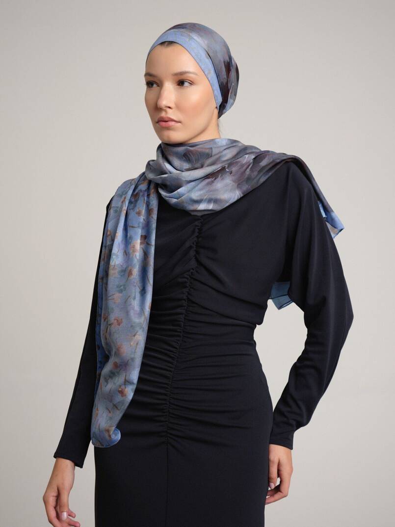 Şakayık Koleksiyonu - Pus Mavi Çift Taraf Şal - 1