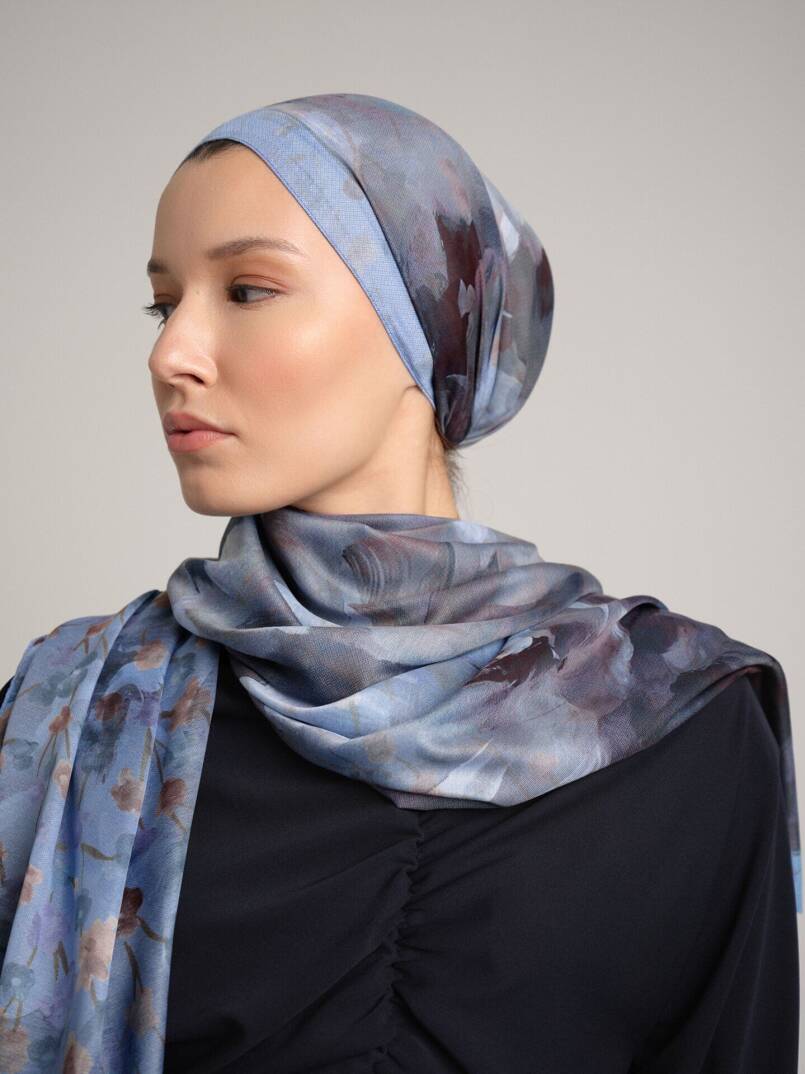 Şakayık Koleksiyonu - Pus Mavi Çift Taraf Şal - 2