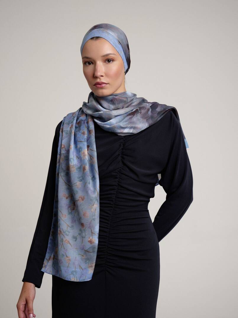 Şakayık Koleksiyonu - Pus Mavi Çift Taraf Şal - 3