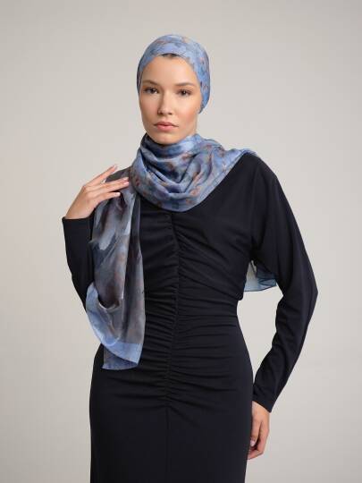 Şakayık Koleksiyonu - Pus Mavi Çift Taraf Şal - 4