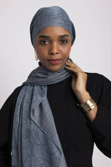 Şebnem Hattı Koleksiyonu - Gök Çini Çift Taraf Şal - 3