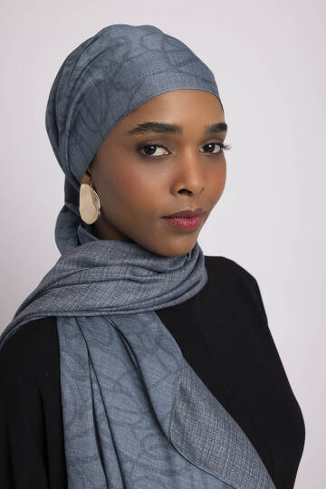 Şebnem Hattı Koleksiyonu - Gök Çini Çift Taraf Şal - 4