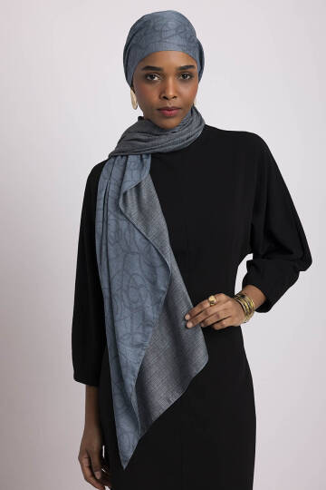 Şebnem Hattı Koleksiyonu - Gök Çini Çift Taraf Şal - 7