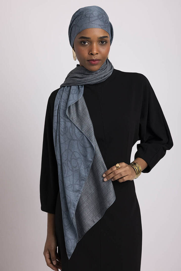 Şebnem Hattı Koleksiyonu - Gök Çini Çift Taraf Şal - 7