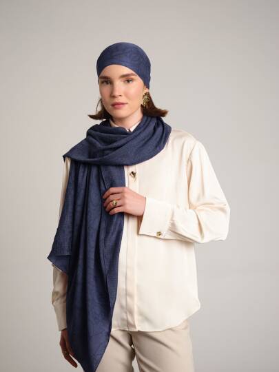 Şebnem Hattı Koleksiyonu - Lacivert Sükûn Çift Taraf Şal