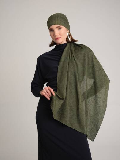 Şebnem Hattı Koleksiyonu - Zeytin Gölgesi Çift Taraf Şal