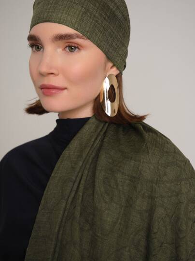 Şebnem Hattı Koleksiyonu - Zeytin Gölgesi Çift Taraf Şal - 4