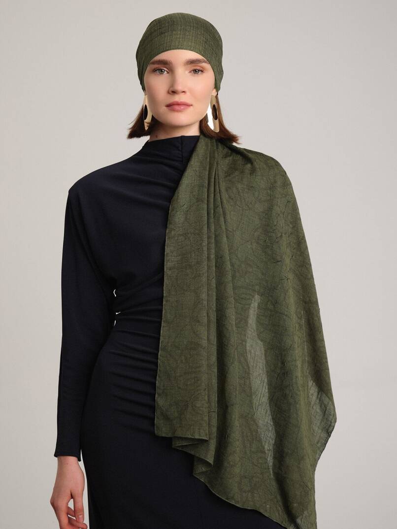 Şebnem Hattı Koleksiyonu - Zeytin Gölgesi Çift Taraf Şal - 5