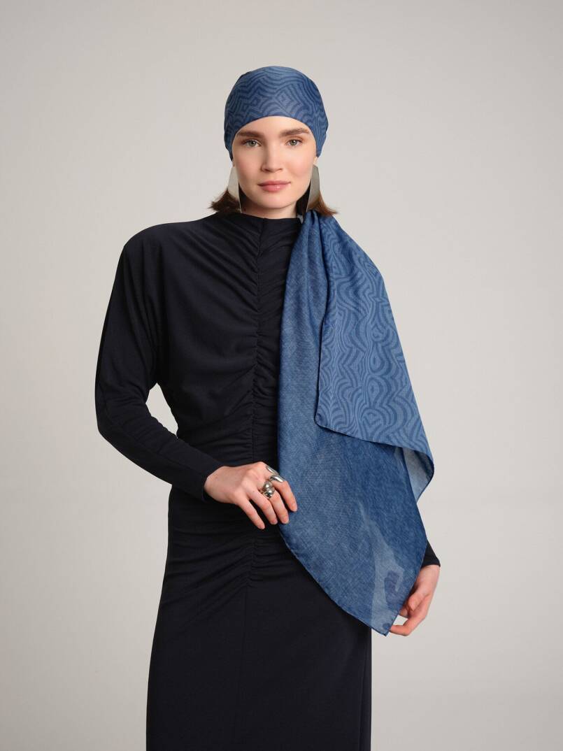 Şiraze Koleksiyonu - İpek Mavisi Çift Taraf Şal - 3