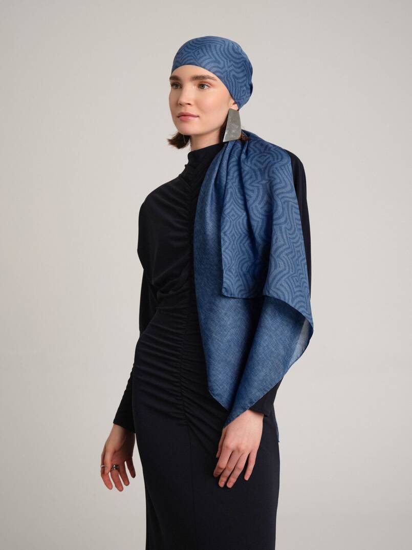 Şiraze Koleksiyonu - İpek Mavisi Çift Taraf Şal - 4