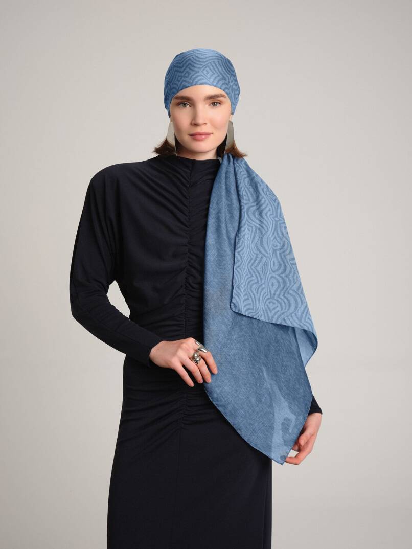Şiraze Koleksiyonu - Pastel Mavi Çift Taraf Şal - 1