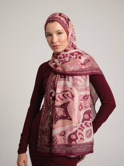 Sırlı Motifler Koleksiyonu - Erguvan Tek Taraf Şal