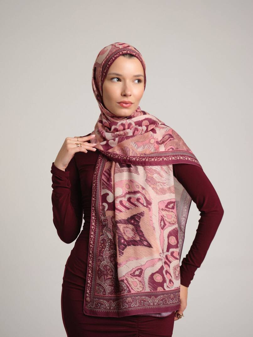 Sırlı Motifler Koleksiyonu - Erguvan Tek Taraf Şal - 3