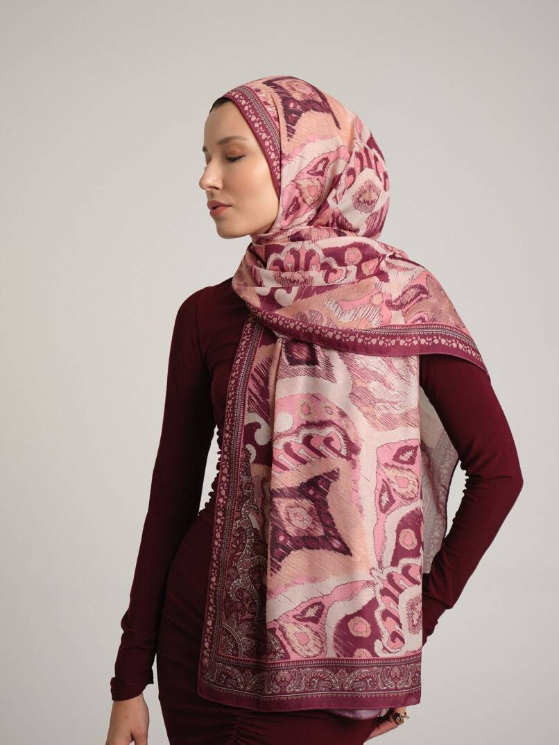 Sırlı Motifler Koleksiyonu - Erguvan Tek Taraf Şal - 4