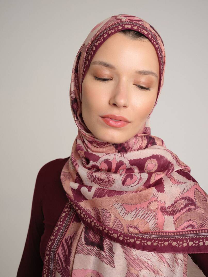 Sırlı Motifler Koleksiyonu - Erguvan Tek Taraf Şal - 5