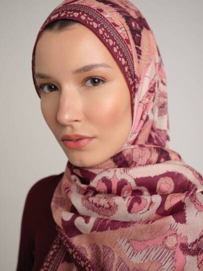 Sırlı Motifler Koleksiyonu - Erguvan Tek Taraf Şal - 6