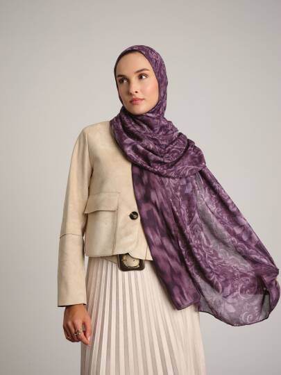 Yalaz Koleksiyonu - Erguvan Tutuşu Çift Taraf Şal - 4